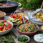 Accompagnements d&rsquo;&eacute;t&eacute; pour barbecue avec salades et l&eacute;gumes grill&eacute;s